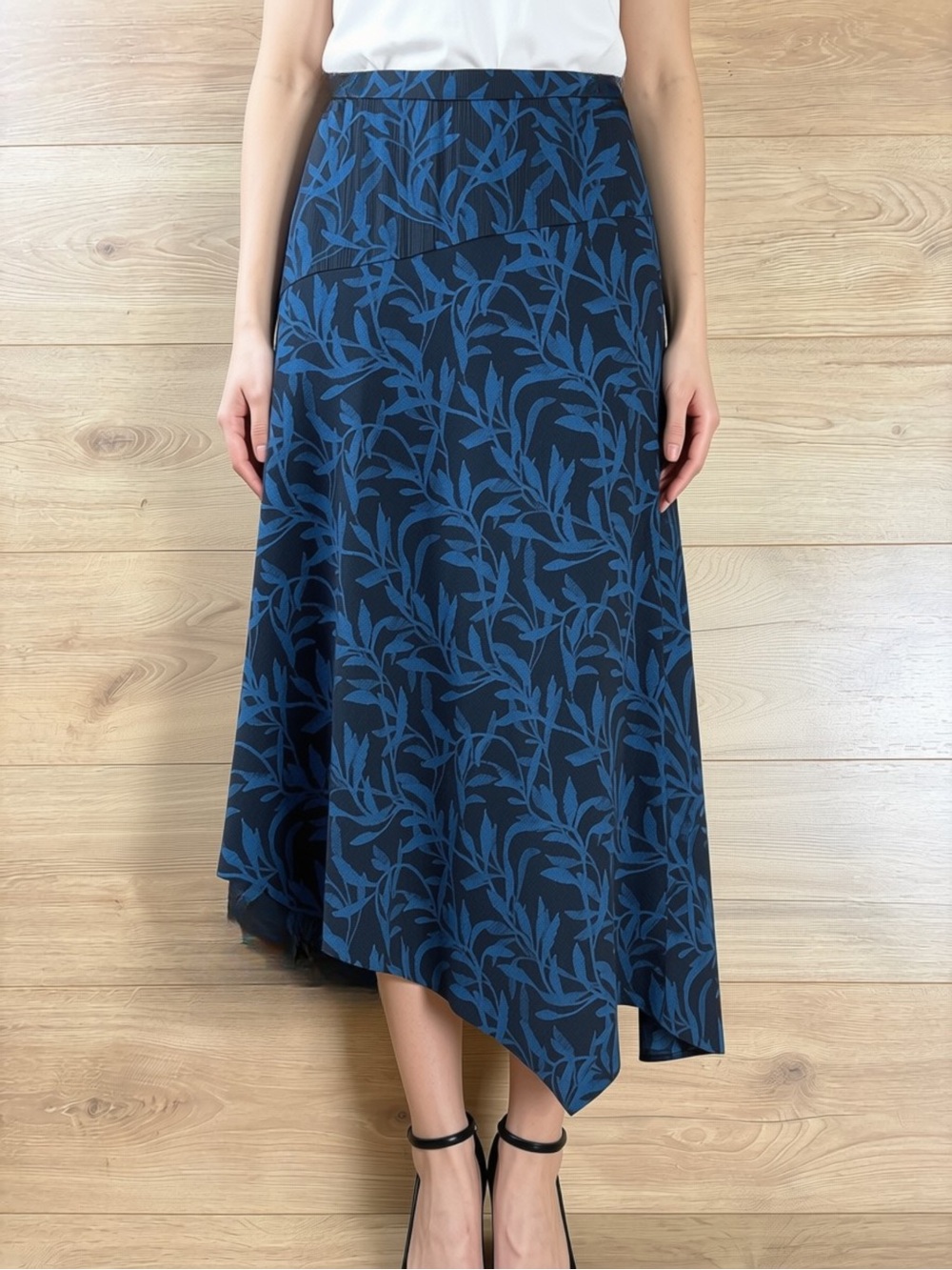 Alfani Black/Teal Floral Asymmetrical Midi Skirt